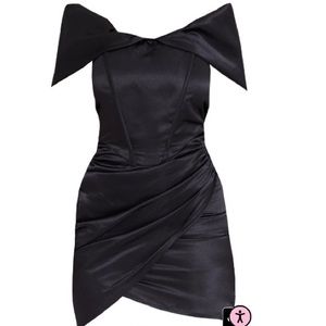 Shape Black Ruched Corset Detail Bardot Bodycon Dress